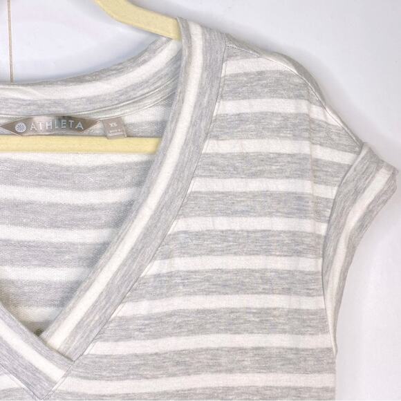Athleta Casual Knit Mini Dress Short Sleeves V-Neck Stripes Gray White XS - Picture 5 of 14